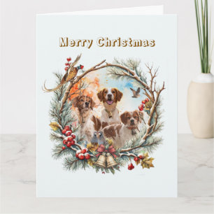 Tarjeta Alegría Navideña Con un Brittany Spaniel