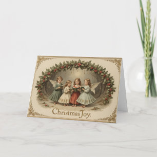 Tarjeta Alegría Navideña Vintage Coro de Ángeles Fiesta Re
