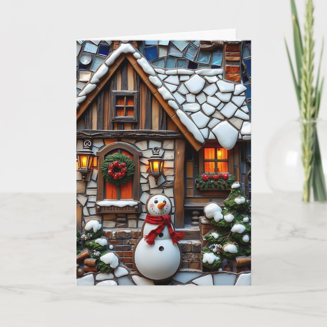 Tarjeta Alegría navideña y Navidades de snowman (Anverso)