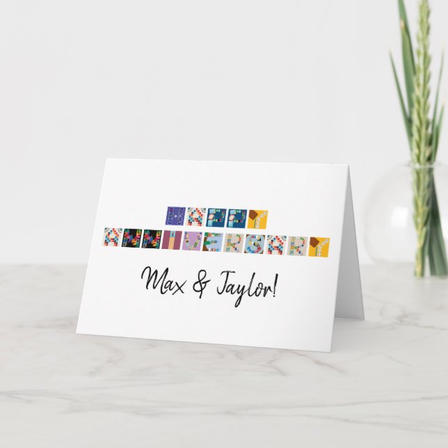Tarjeta alfabética de juego de tablero "Happy Aniv (Anverso)