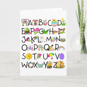 Tarjeta Alfabeto Bonito Día Divertido de Pascua Huevo Abc
