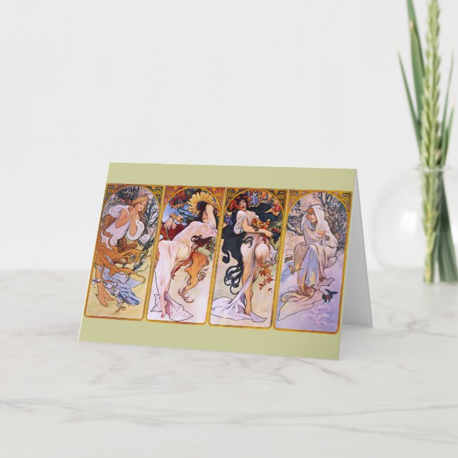 Tarjeta Alfons Mucha ~ Las cuatro temporadas (Anverso)