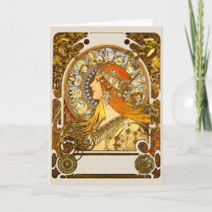 Tarjeta Alfonse Mucha Zodiac Art Nouveau Mujer