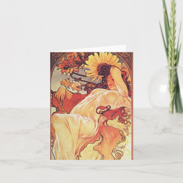 Tarjeta Alfonso Mucha Girasol (Anverso)