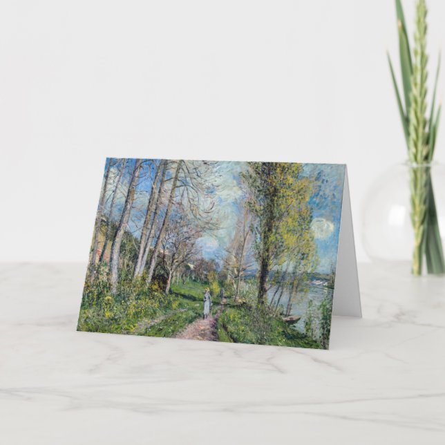 Tarjeta Alfred Sisley - Bancos del Sena en By (Anverso)