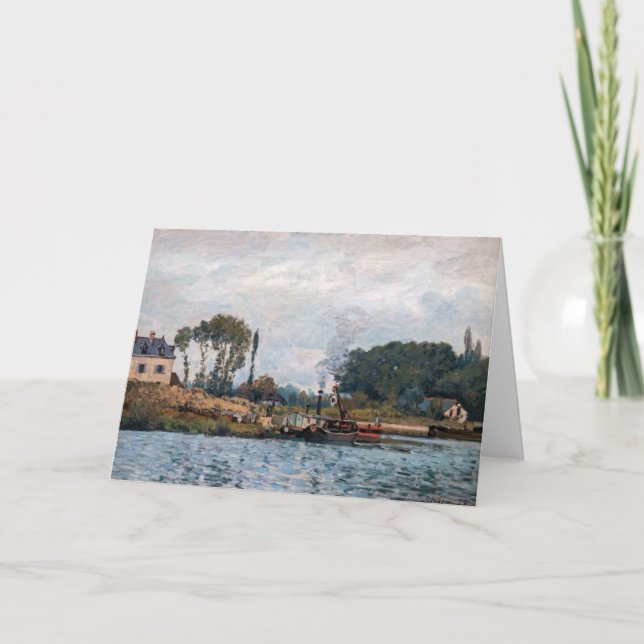 Tarjeta Alfred Sisley - Barcos a la cerradura de Bougival (Anverso)