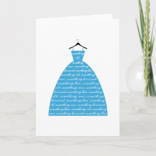 Tarjeta algo azul, vestido de boda, vestido nupcial