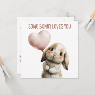 Tarjeta Algún Conejito Te Ama con Globo de Corazón