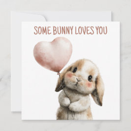 Tarjeta Algún Conejito Te Ama con Globo de Corazón
