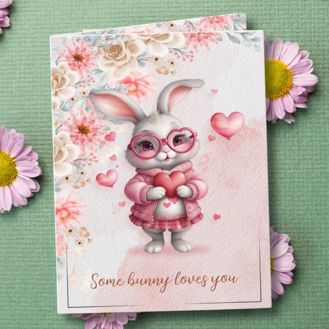 Tarjeta Algunos conejitos te aman a ti El día de San Valen (Some Bunny Loves You Pink Bunny Valentine's Day Card)