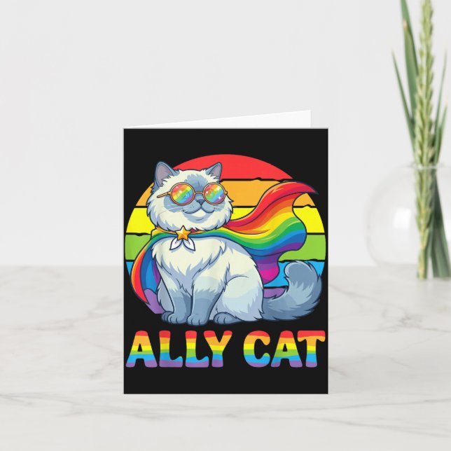 Tarjeta Aliada gato superhero orgulloso LGBTQ British Long (Anverso)