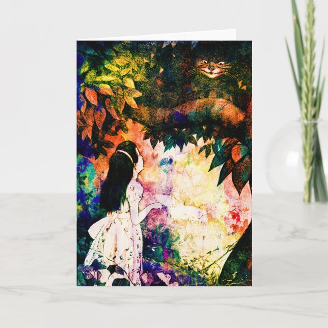 Tarjeta Alicia en la acuarela del gato cheshire en el país (Anverso)