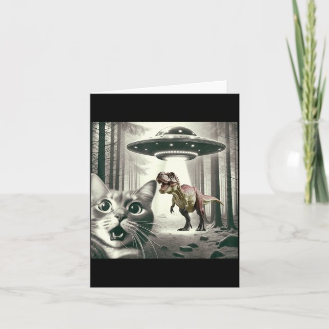 Tarjeta Alien Cat Selfie UFO Dinosaur Rex T (Anverso)