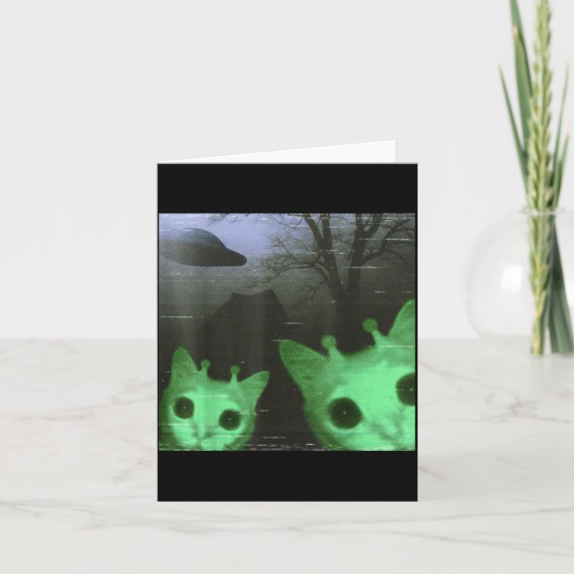 Tarjeta Alien Cats Ufo Funny Creepy Cat Meme For Men Women (Anverso)