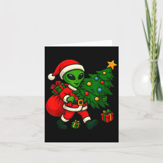 Tarjeta Alien Christmas Tree Xmas Lights Funny Holiday Men (Anverso)
