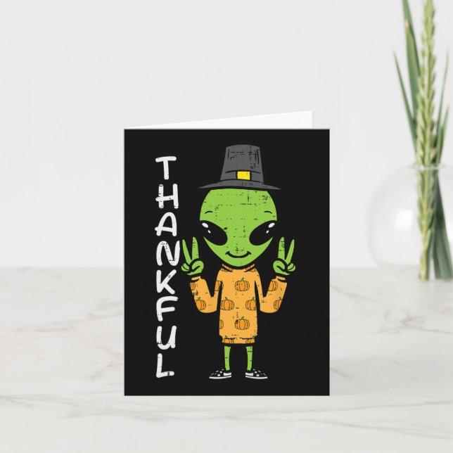 Tarjeta Alien de Acción de Gracias Gracioso Espacio Caído  (Anverso)