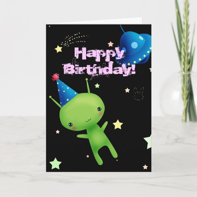 Tarjeta Alien del espacio de cumpleaños feliz (Anverso)