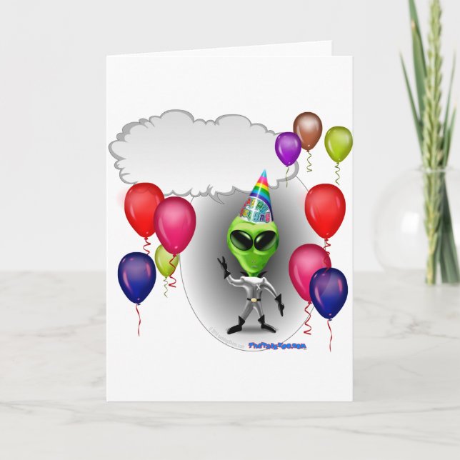Tarjeta Alien del partido del cumpleaños que habla (Anverso)