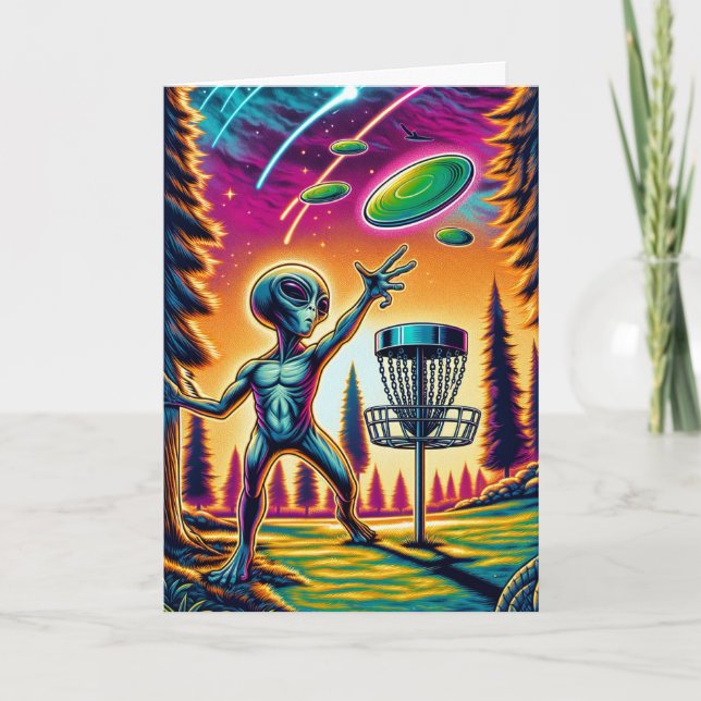 Tarjeta Alien Disk Golfing Happy Birday (Anverso)