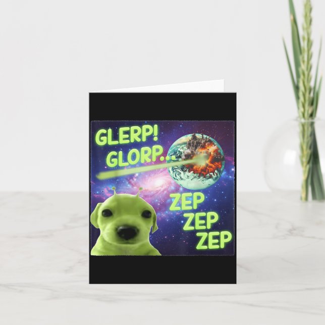 Tarjeta Alien Dog Meme Glerp Glorp Funny Space Laser Gift  (Anverso)