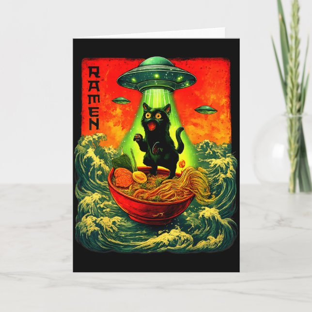 Tarjeta Alien Ramen Cat Ufo Japanese Retro Art Gifts Men W (Anverso)