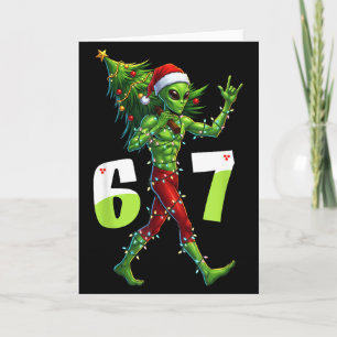 Tarjeta Alienígena divertido de Navidad Seis Siete Meme 67