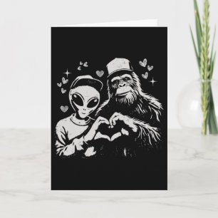 Tarjeta Alienígena Divertido Y Bigfoot San Valentín Cripti