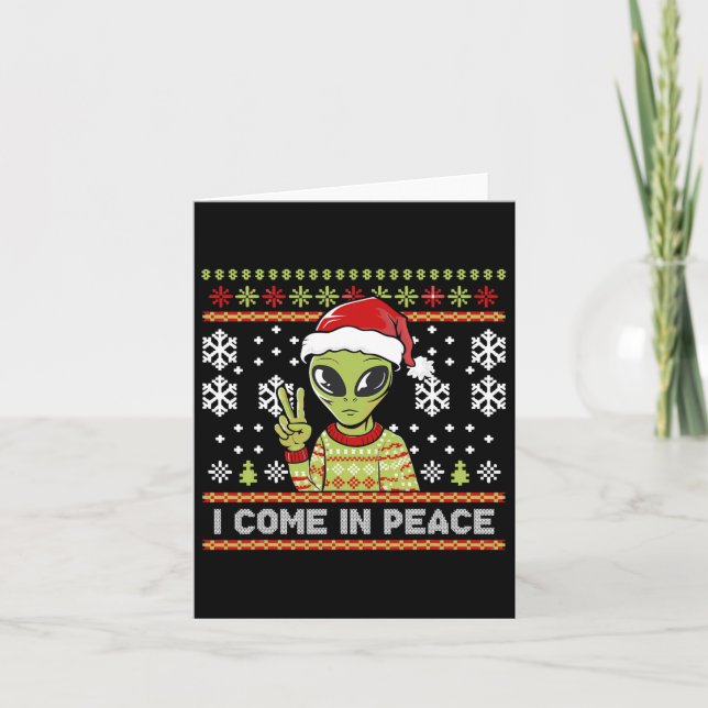 Tarjeta Alienígenas Navidades graciosos que vengo en paz (Anverso)