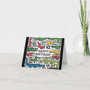 Tarjeta Aliligadores divertidos que juegan al fútbol cumpl