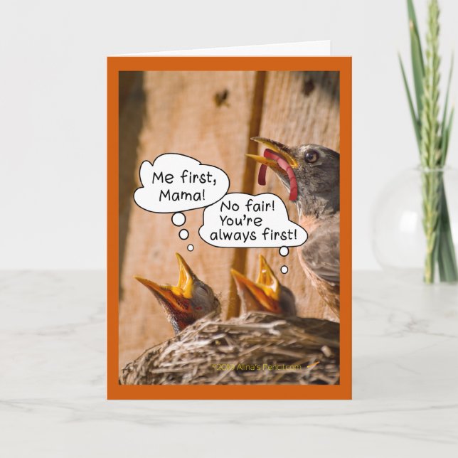 Tarjeta Alimentando a BabyBirds Funny's Day Card Template (Anverso)