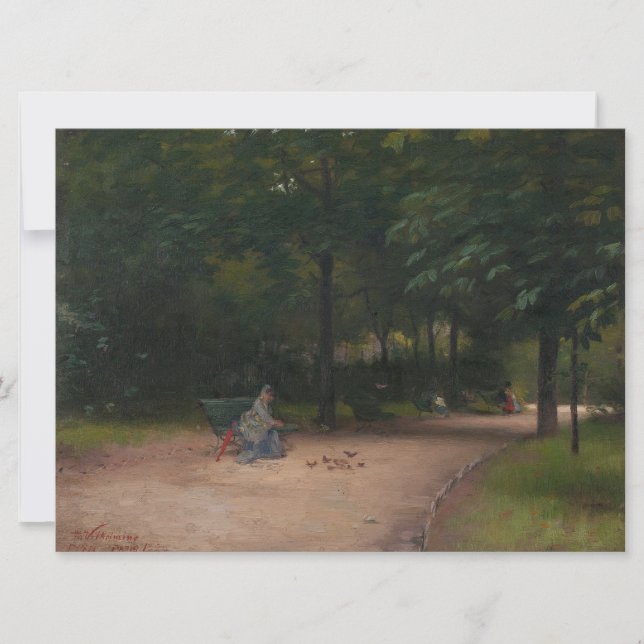 Tarjeta Alimentar a las aves en el parque (de Paul Peel) (Anverso)