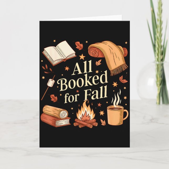 Tarjeta All Booked For Fall Books Coffee Fall Leaves Pumpk (Anverso)