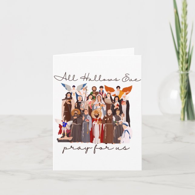 Tarjeta All Hallows Eve Pray For Us Halloween Catholic Sai (Anverso)
