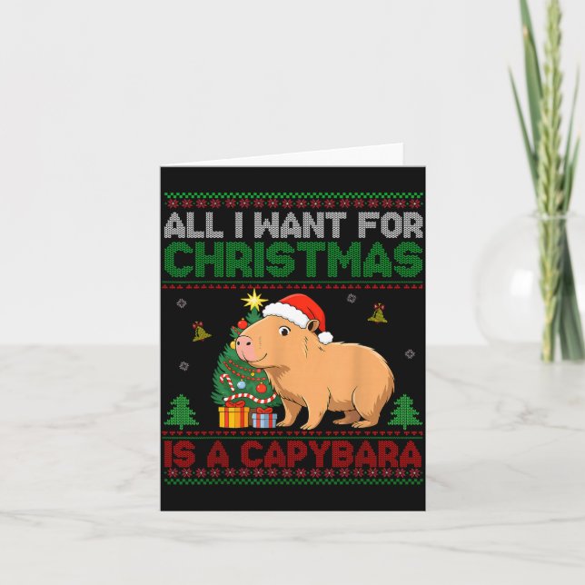 Tarjeta All I Want For Christmas Is A Capybara Ugly Sweate (Anverso)