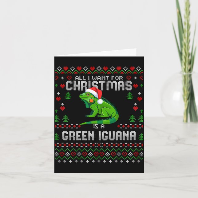 Tarjeta All I Want Green Iguana Lizard Christmas Ugly Xmas (Anverso)