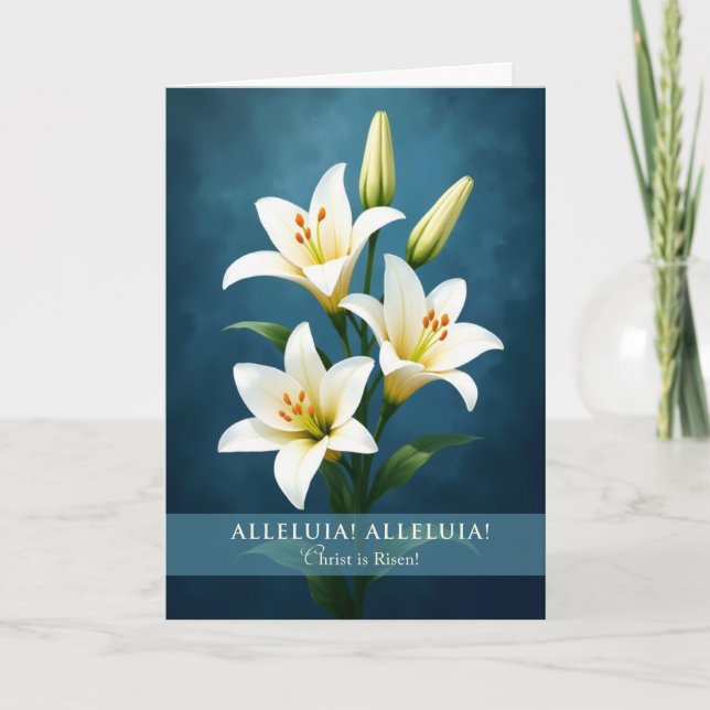 Tarjeta Alleluia Religious Easter Lilies Blue Background (Anverso)