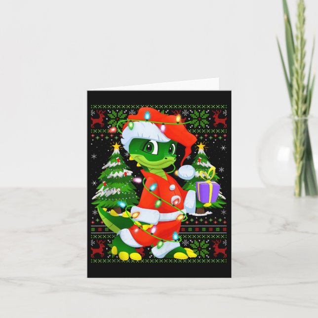 Tarjeta Alligator Christmas Lights Santa Costume Ugly Xmas (Anverso)