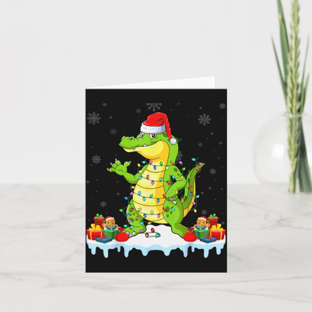 Tarjeta Alligator Wearing Xmas Lights Santa Hat Alligator  (Anverso)