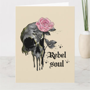 Tarjeta Alma Rebelde - Cráneo Gótico con Rosa Rosa