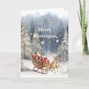 Tarjeta Almácigos de Navidad Nieve Reno Trineo Rojo Santa