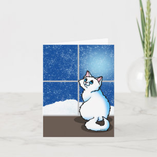 Tarjeta Almohada decorativa de ventana nevada con gato bla