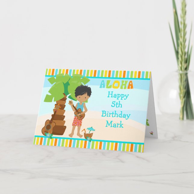 Tarjeta Aloha African American Boy Cumpleaños (Anverso)