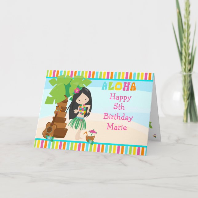 Tarjeta Aloha Black Hair Chica Cumpleaños (Anverso)