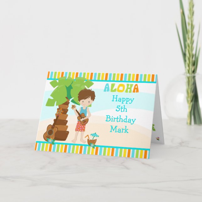 Tarjeta Aloha Brown Hair Boy Cumpleaños (Anverso)