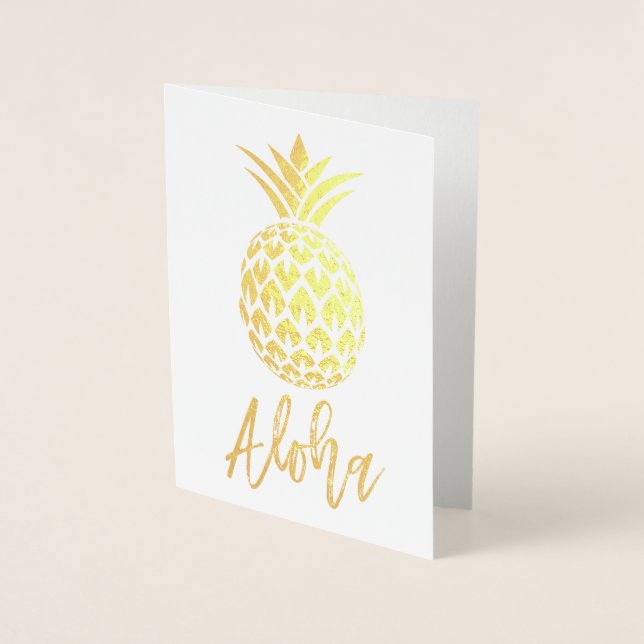 Tarjeta Aloha de Relieve metalizado dorado con pat (Anverso)