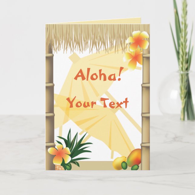 Tarjeta Aloha Greeting, Fiesta de Luau Tropical de Hawái (Anverso)