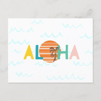 Tarjeta Aloha Hawaii Beach Waves, Sunset, Palm Tre