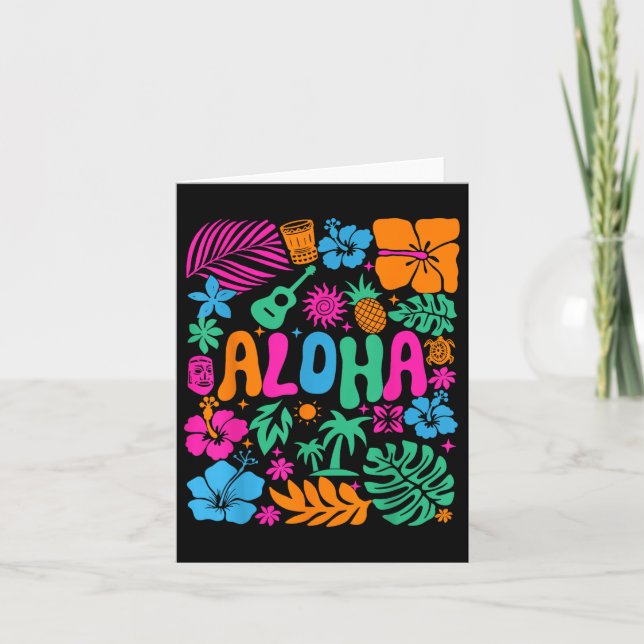 Tarjeta Aloha Hawaii Boho Retro Shaka Hibiscus Vacation Tr (Anverso)