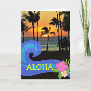 Tarjeta Aloha Hawaiian Sunset Palm Trees Hermoso Día
