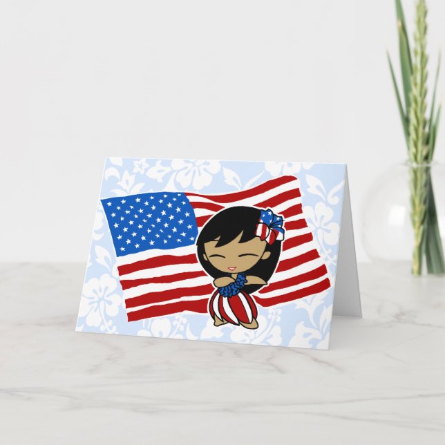 Tarjeta Aloha Honeys USA Flag Hula Girl Greeting Cards (Anverso)